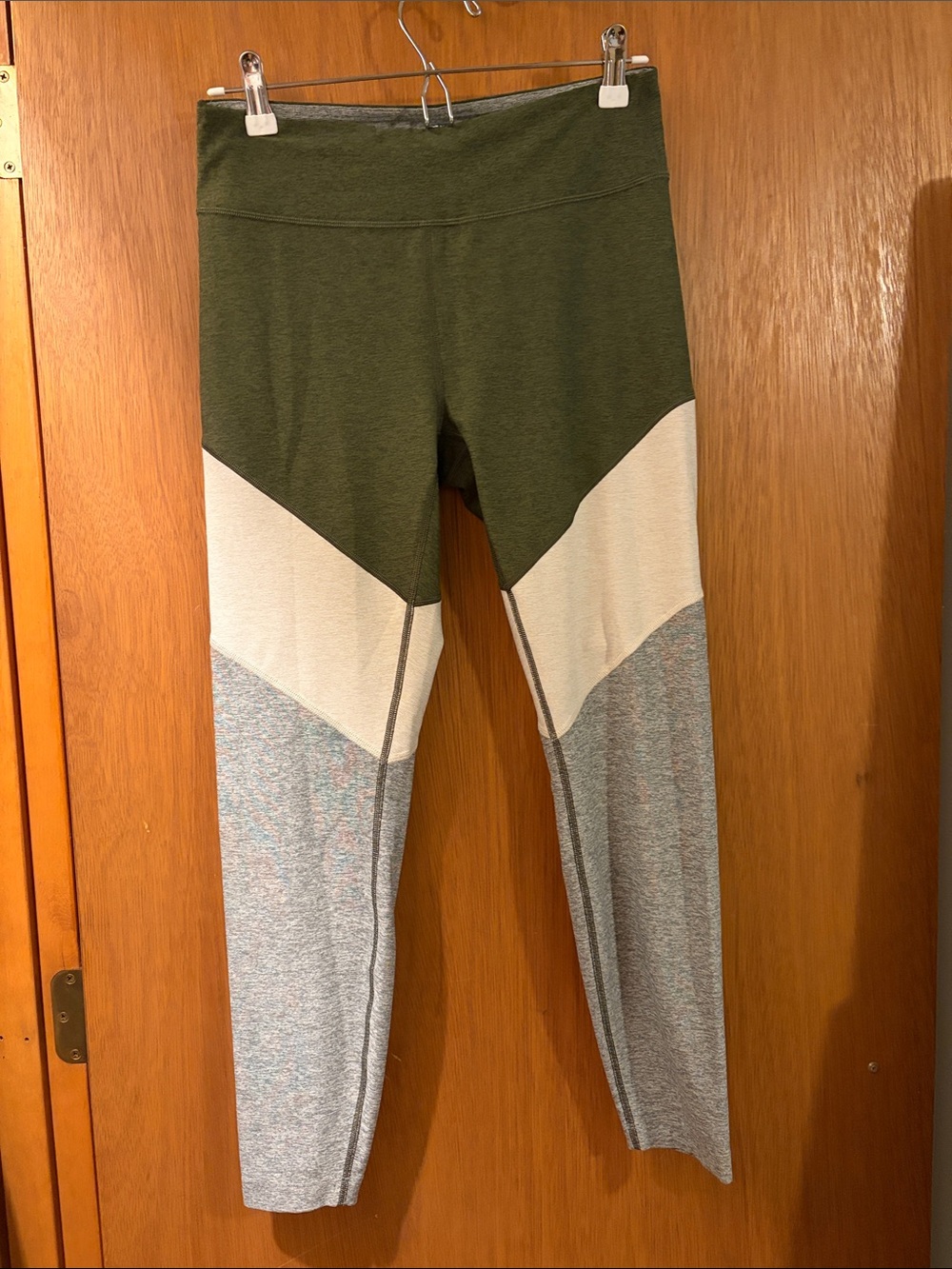 Outdoor Voices, Olive Green, Cream & Gray Colorblock Leggings, size M